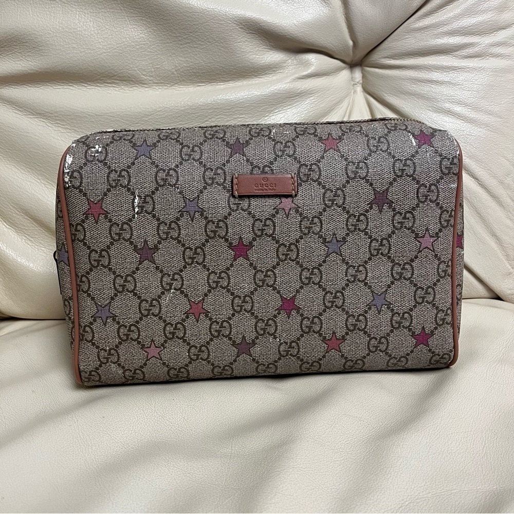 GUCCI SUPREME Star Print Zipper Cosmetic Pouch Make Up Bag
